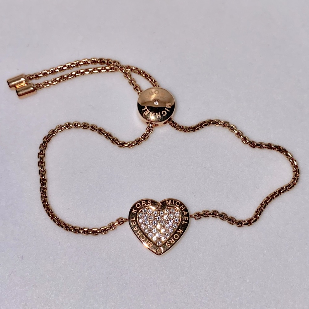 Michael Kors Rose Gold Crystal Pave Heart Slider Tennis Bracelet